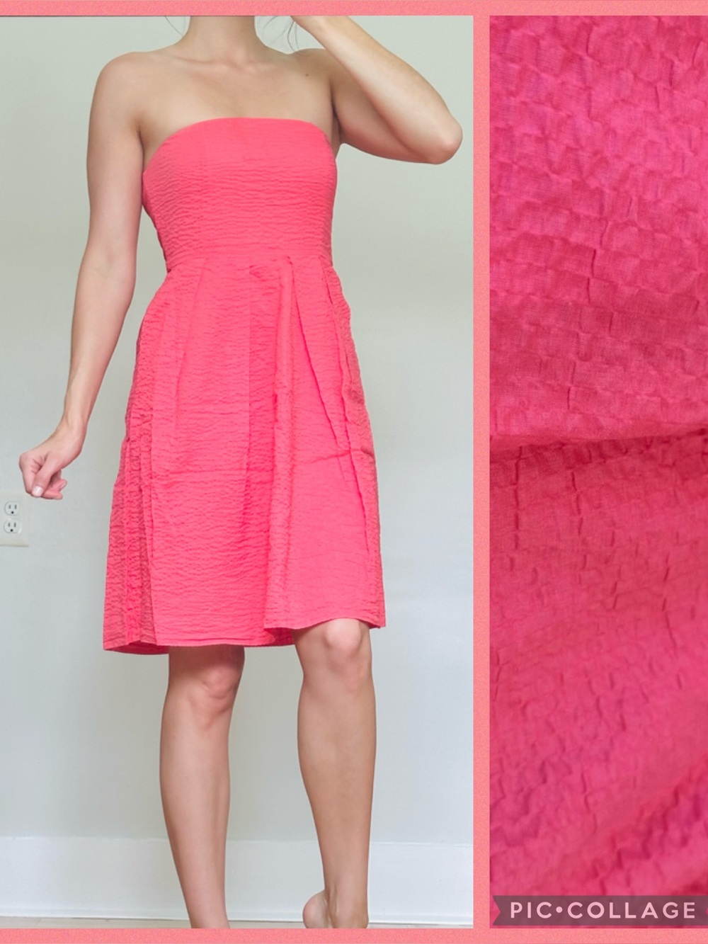 J. Crew Seersucker Coral Strapless Dress